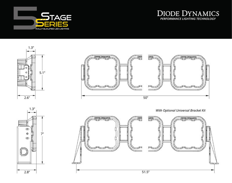 Diode Dynamics SS5 Sport Universal CrossLink 8-Pod Lightbar - White Combo