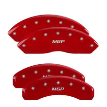Load image into Gallery viewer, MGP 4 Caliper Covers Engraved Front &amp; Rear Escalade Red finish silver ch