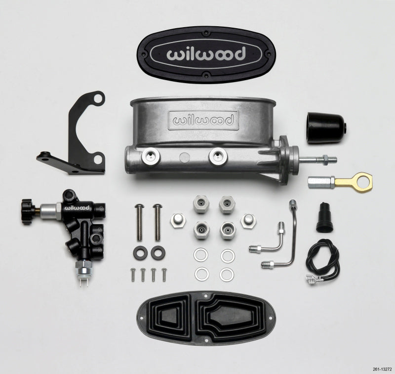 Wilwood HV Tandem M/C Kit w L/H Bracket & Prop Valve - 7/8in Bore-W/Pushrod - Early Mustang