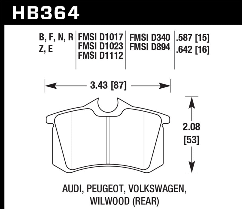 Hawk (Various) Audi / Peugeot / Volkswagen Ceramic Street Rear Brake Pads