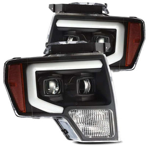 AlphaRex 09-14 Ford F-150 LUXX LED Proj Headlights Plank Style Black w/Activ Light/Seq Signal/DRL