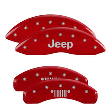 Load image into Gallery viewer, MGP 4 Caliper Covers Engraved Front JEEP Engraved Rear JEEP Grill Logo Red Finish Silver Characters