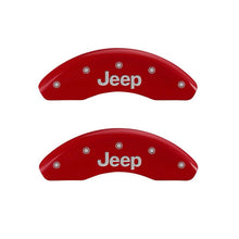 Load image into Gallery viewer, MGP 4 Caliper Covers Engraved Front &amp; Rear JEEP Red finish silver ch