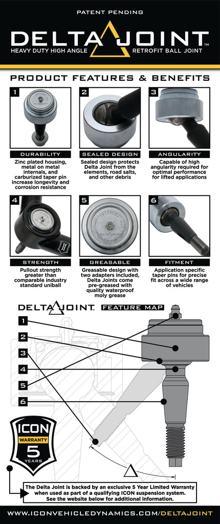 ICON 2015+ Chevrolet Colorado Tubular Upper Control Arm Delta Joint Kit